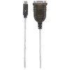 Konwerter Manhattan USB-C na szeregowy, męski na męski, USB-C na port szeregowy/RS232/COM/DB9, układ Prolific PL-2303RA, kabel 45 cm, srebrny/czarny, woreczek foliowy