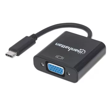 Manhattan Kabel konwertera USB-C na VGA, 1080p@60Hz, czarny, 8 cm, wtyk na gniazdo, dożywotnia gwarancja, odpowiednik CDP2HD