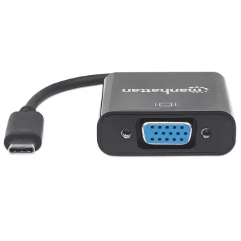 Manhattan Kabel konwertera USB-C na VGA, 1080p@60Hz, czarny, 8 cm, wtyk na gniazdo, dożywotnia gwarancja, odpowiednik CDP2HD