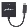 Manhattan Kabel konwertera USB-C na VGA, 1080p@60Hz, czarny, 8 cm, wtyk na gniazdo, dożywotnia gwarancja, odpowiednik CDP2HD