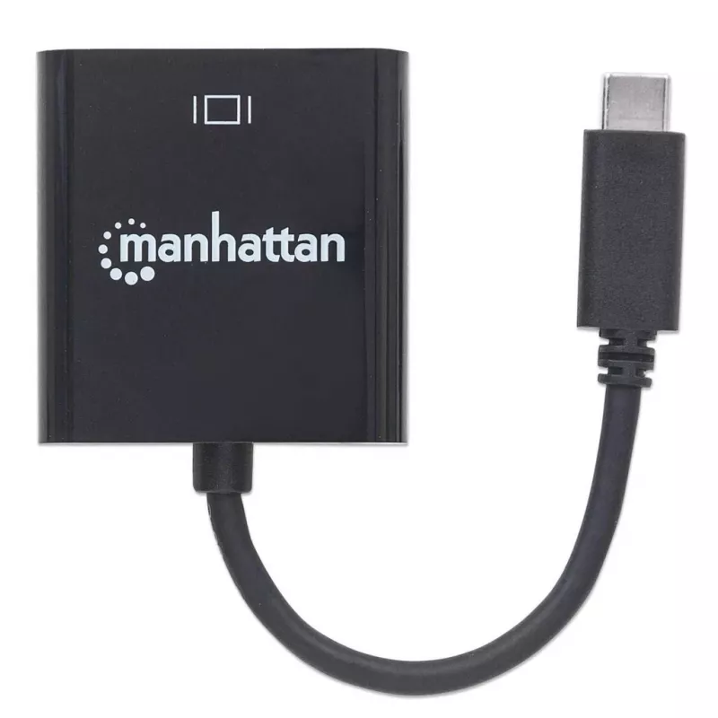 Manhattan Kabel konwertera USB-C na VGA, 1080p@60Hz, czarny, 8 cm, wtyk na gniazdo, dożywotnia gwarancja, odpowiednik CDP2HD