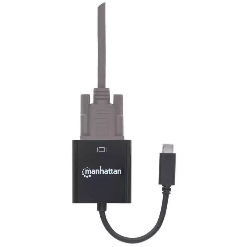 Manhattan Kabel konwertera USB-C na VGA, 1080p@60Hz, czarny, 8 cm, wtyk na gniazdo, dożywotnia gwarancja, odpowiednik CDP2HD