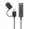Manhattan adapter kablowya audio stereo USB-C i USB-A na 3,5 mm, 2 w 1, męski na żeński, kabel 1 m, obsługa mikrofonu i dźwięku zestawu słuchawkowego, standard CTIA, regulacja głośności i wyciszanie, czarny