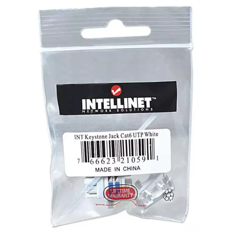 Intellinet Keystone Jack, Cat6, UTP, Punch-down, biały, płaski, biały, RJ-45, żeński, 22/26, Cat6