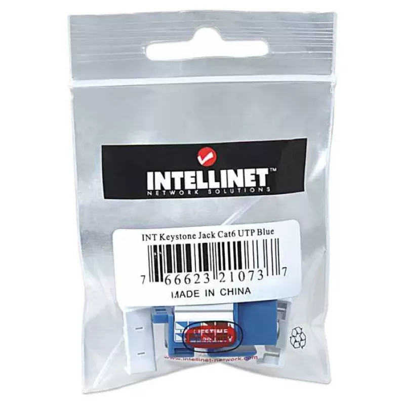Intellinet Keystone Jack, Cat6, UTP, do zaciskania, niebieski, płaski, niebieski, RJ-45, żeński, 22/26, Cat6