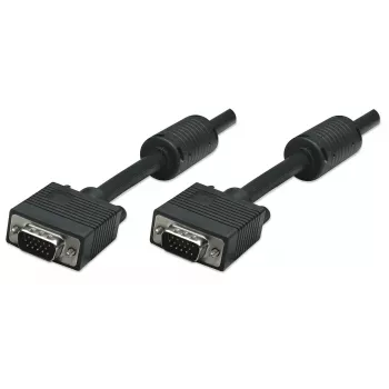 Kabel monitorowy Manhattan VGA (z rdzeniami ferrytowymi), 10 m, czarny, męski do męskiego, HD15, kabel o wyższej specyfikacji SVGA (w pełni kompatybilny), ekranowanie z rdzeniami ferrytowymi pomaga zminimalizować zakłócenia EMI w celu poprawy transmisji wideo, dożywotnia gwarancja