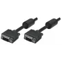 Kabel monitorowy Manhattan VGA (z rdzeniami ferrytowymi), 10 m, czarny, męski do męskiego, HD15, kabel o wyższej specyfikacji SVGA (w pełni kompatybilny), ekranowanie z rdzeniami ferrytowymi pomaga zminimalizować zakłócenia EMI w celu poprawy transmisji wideo, dożywotnia gwarancja