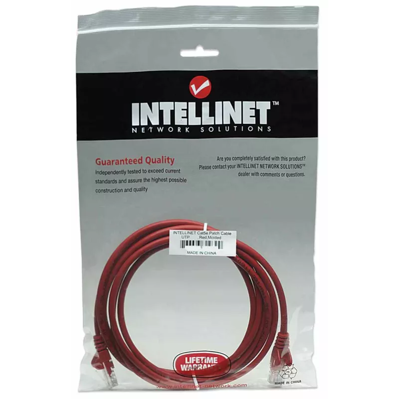 Kabel krosowy sieciowy Intellinet, Kat. 5e, 5 m, czerwony, CCA, U/UTP, PVC, RJ45, pozłacane styki, odciążenie, osłona, dożywotnia gwarancja