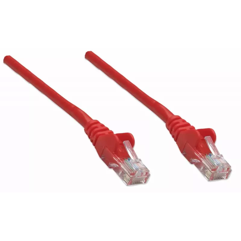 Kabel krosowy sieciowy Intellinet, Kat. 5e, 5 m, czerwony, CCA, U/UTP, PVC, RJ45, pozłacane styki, odciążenie, osłona, dożywotnia gwarancja