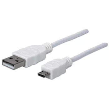 Manhattan USB-A do Micro-USB Kabel, 1,8m, Męski/Męski, 480 Mbps (USB 2.0), Hi-Speed USB, Biały, Dożywotnia Gwarancja