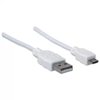 Manhattan USB-A do Micro-USB Kabel, 1,8m, Męski/Męski, 480 Mbps (USB 2.0), Hi-Speed USB, Biały, Dożywotnia Gwarancja