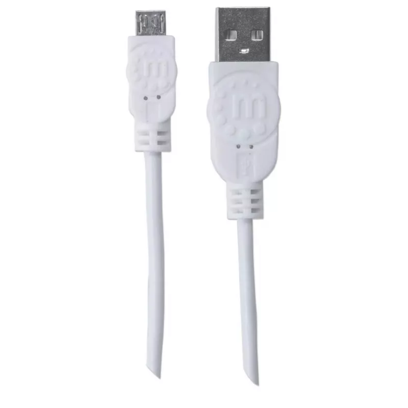 Manhattan USB-A do Micro-USB Kabel, 1,8m, Męski/Męski, 480 Mbps (USB 2.0), Hi-Speed USB, Biały, Dożywotnia Gwarancja