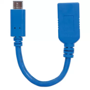 Kabel Manhattan USB-C na USB-A, 15 cm, męski na żeński, 5 Gb/s (USB 3.2 Gen 1, czyli USB 3.0), 3 A (szybkie ładowanie), SuperSpeed USB, niebieski, dożywotnia gwarancja, odpowiednik USB31CAADP (z wyjątkiem koloru)