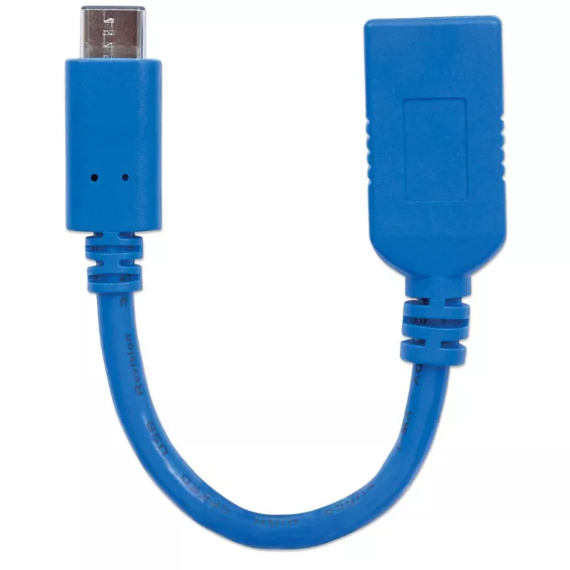 Kabel Manhattan USB-C na USB-A, 15 cm, męski na żeński, 5 Gb/s (USB 3.2 Gen 1, czyli USB 3.0), 3 A (szybkie ładowanie), SuperSpeed USB, niebieski, dożywotnia gwarancja, odpowiednik USB31CAADP (z wyjątkiem koloru)