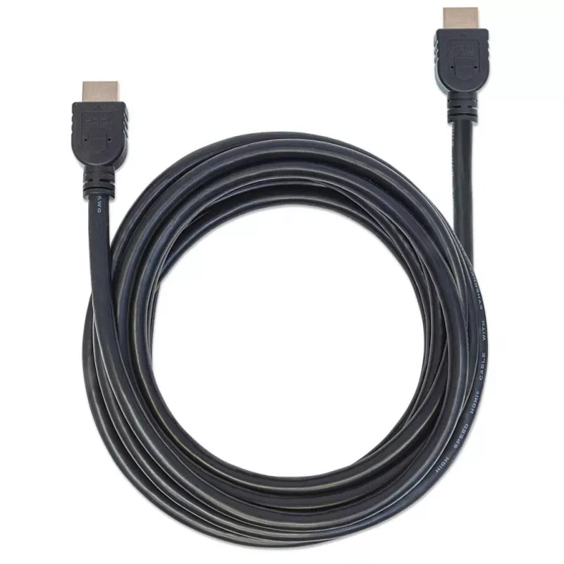 Kabel Manhattan HDMI 4K@60Hz z Ethernetem – atest CL3, 5 m, do montażu w ścianie, do wszystkich zastosowań 4K i 1080p/HD – przy modernizacji teraz lub gotowy na przyszłość, wtyk męski na wtyk męski, czarny, Ultra HD 4Kx2K, dożywotnia gwarancja, Premium High Speed