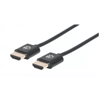 Kabel Manhattan HDMI z Ethernetem (ultracienki), 4K@60Hz (Premium High Speed), 1 m (3 stopy), męski na męski, czarny, Ultra HD 4K x 2K, w pełni ekranowany, pozłacane styki, dożywotnia gwarancja