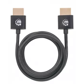 Kabel Manhattan HDMI z Ethernetem (ultracienki), 4K@60Hz (Premium High Speed), 1 m (3 stopy), męski na męski, czarny, Ultra HD 4K x 2K, w pełni ekranowany, pozłacane styki, dożywotnia gwarancja