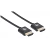 Kabel Manhattan HDMI z Ethernetem (ultracienki), 4K@60Hz (Premium High Speed), 1 m (3 stopy), męski na męski, czarny, Ultra HD 4K x 2K, w pełni ekranowany, pozłacane styki, dożywotnia gwarancja