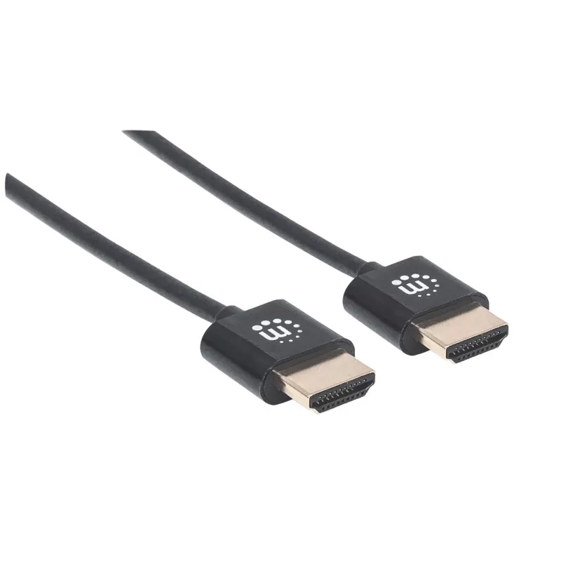 Kabel Manhattan HDMI z Ethernetem (ultracienki), 4K@60Hz (Premium High Speed), 1 m (3 stopy), męski na męski, czarny, Ultra HD 4K x 2K, w pełni ekranowany, pozłacane styki, dożywotnia gwarancja