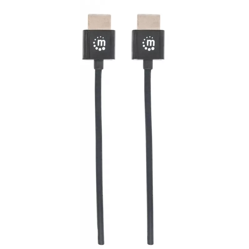 Kabel Manhattan HDMI z Ethernetem (ultracienki), 4K@60Hz (Premium High Speed), 1 m (3 stopy), męski na męski, czarny, Ultra HD 4K x 2K, w pełni ekranowany, pozłacane styki, dożywotnia gwarancja