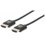 Kabel Manhattan HDMI z Ethernetem (ultracienki), 4K@60Hz (Premium High Speed), 3m, męski na męski, czarny, Ultra HD 4k x 2k, w pełni ekranowany, pozłacane styki, dożywotnia gwarancja