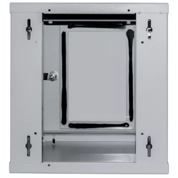 Intellinet 10-calowa szafka sieciowa – montaż na ścianie (standardowa), 6U, głębokość 300 mm, szara, złożona, maks. 60 kg, nadaje się również do użytku na biurku lub podłodze, użyteczna głębokość 265 mm, drzwi metalowe i szklane, panel tylny, zdejmowane boki, części do montażu na ścianie (np. śruby/kołki rozporowe) nie są dołączone