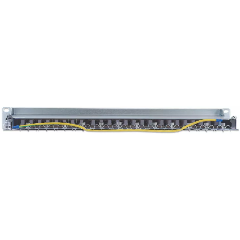 Intellinet Patch Panel, Cat6, FTP, 24-Port, 1U, Shielded, 90° Top-Entry Punch-Down Blocks, szary