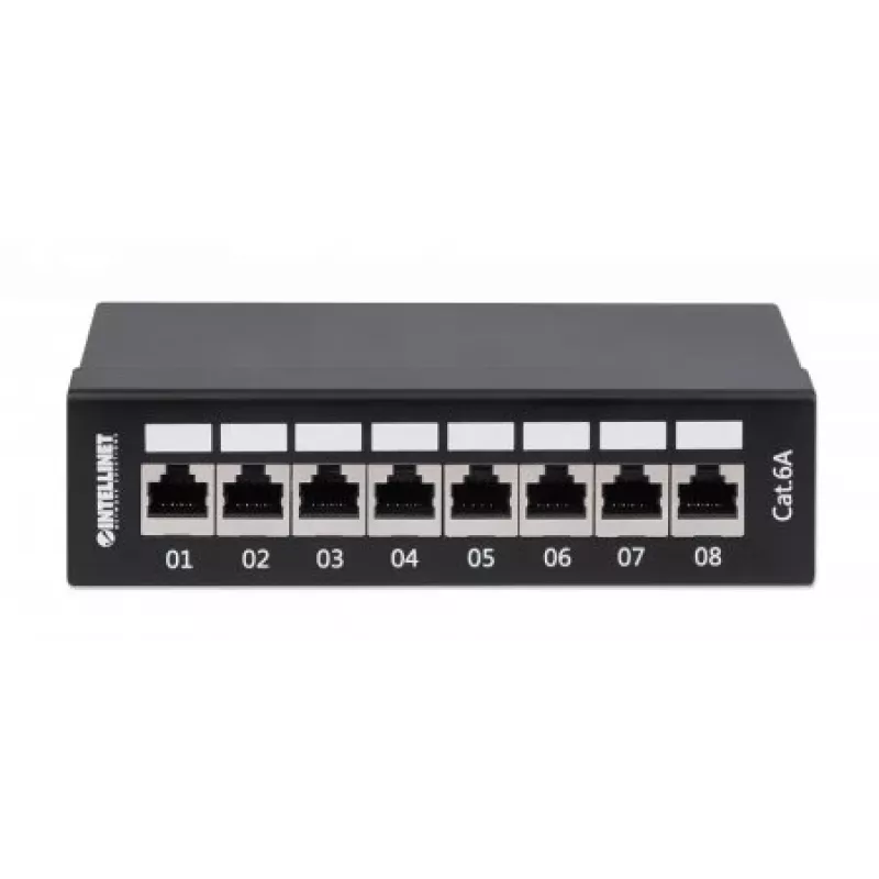 Intellinet Patch Panel, Cat6a, FTP, 8-portowy, biurkowy, ekranowany, bloki uderzeniowe 90° od góry, czarny
