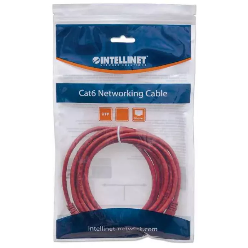 Intellinet sieciowy kabel krosowy, Cat6, 0.5m, czerwony, CCA, U/UTP, PVC, RJ45, Gold Plated Contacts, Snagless, Booted, Lifetime Warranty