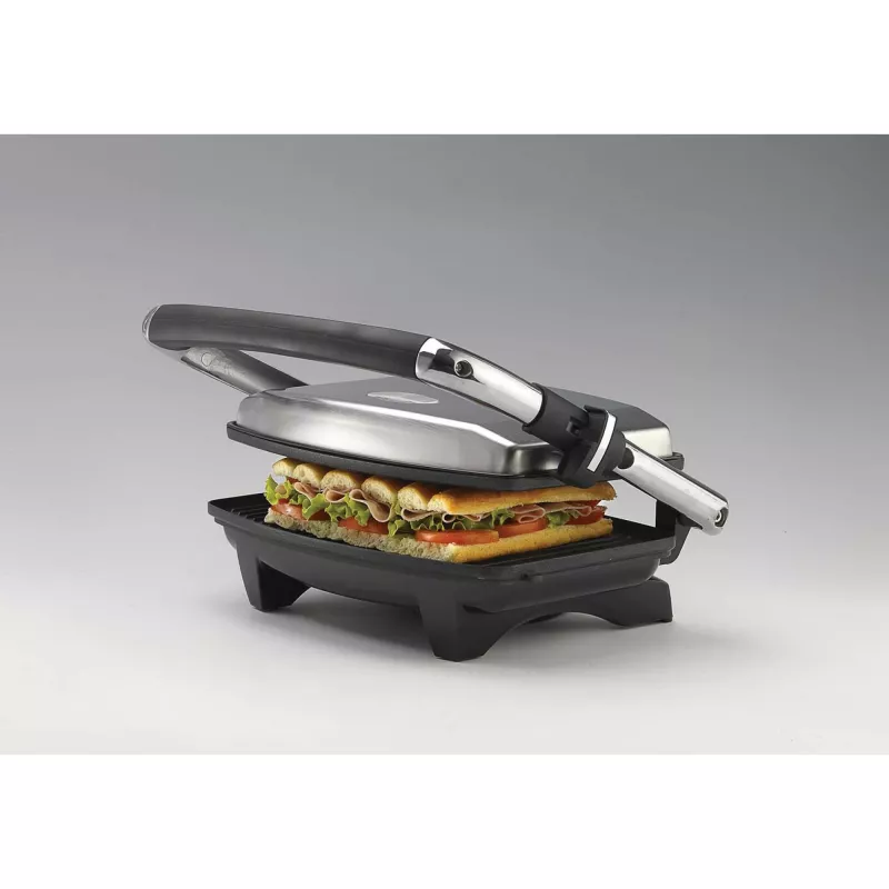 Ariete 1911 Toast & Grill cienki - Nieprzywierająca płyta elektryczna do tostów i kanapek - płyta ryflowana - 1000 W - Srebrna