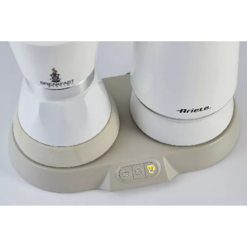 Ariete 1344 Breakfast Station, 3 produkty w 1: Kawiarka, Czajnik, Spieniacz do mleka na gorąco i zimno, 500 W, 2/4 filiżanki, Utrzymuje kawę gorącą, 5 funkcji, Biały