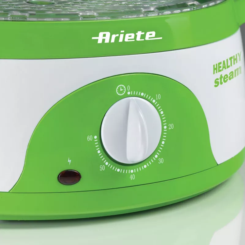 Ariete 911 Healthy Steam - Parowar elektryczny - 3 kosze - Pojemnik na ryż - Timer 60' - 800 Watt - 9 litrów - Biały i zielony
