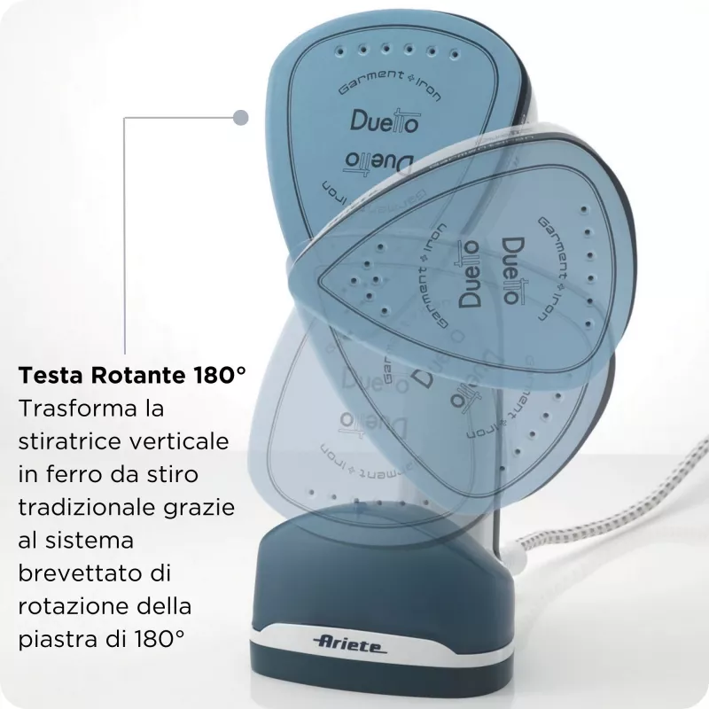 Ariete 6246 Duetto Żelazko do ubrań – Żelazko pionowe i żelazko z nieprzywierającą ceramiczną stopą – 1000 W – biało-niebieskie