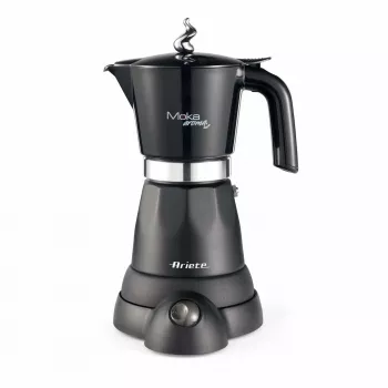 Ariete 1368 Moka Aroma, elektryczny ekspres do kawy Moka, 4/6 filiżanek, 480 W, automatyczne wyłączanie, utrzymuje temperaturę 30 stopni, czarny