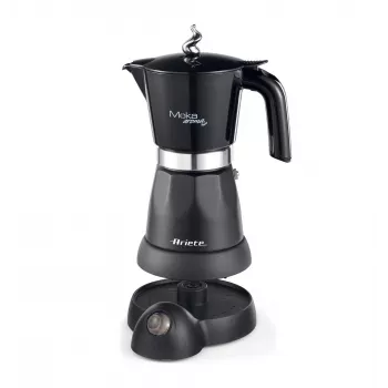 Ariete 1368 Moka Aroma, elektryczny ekspres do kawy Moka, 4/6 filiżanek, 480 W, automatyczne wyłączanie, utrzymuje temperaturę 30 stopni, czarny