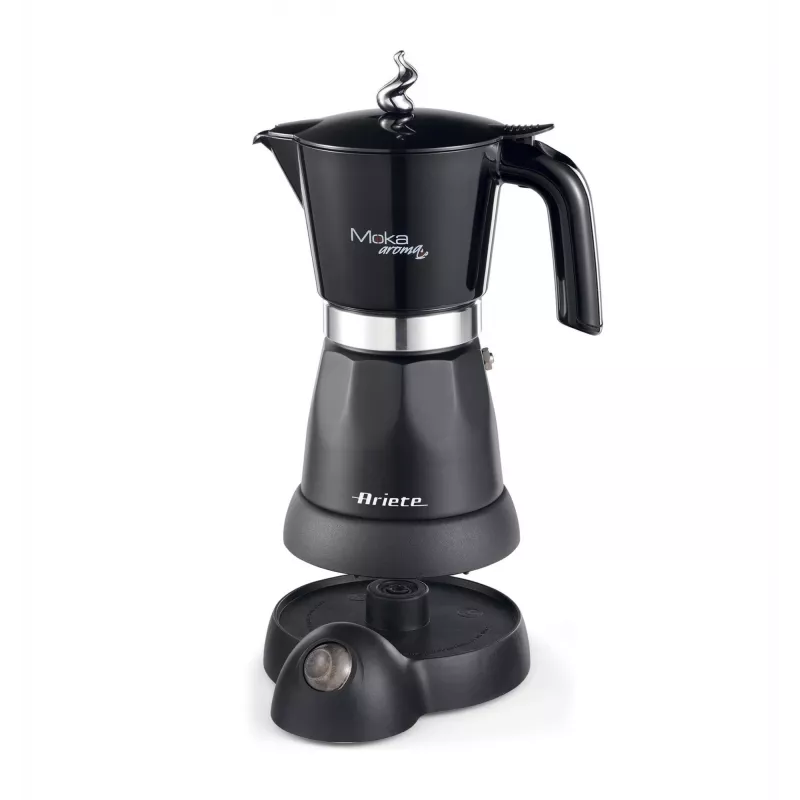 Ariete 1368 Moka Aroma, elektryczny ekspres do kawy Moka, 4/6 filiżanek, 480 W, automatyczne wyłączanie, utrzymuje temperaturę 30 stopni, czarny