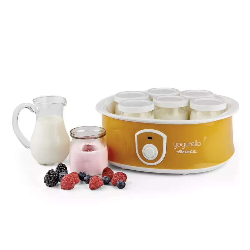 Ariete 617 Yogurella - Elektryczny jogurtownica - 7 szklanych słoików - 1,3 kg domowego jogurtu - 20 W - Biało-żółta