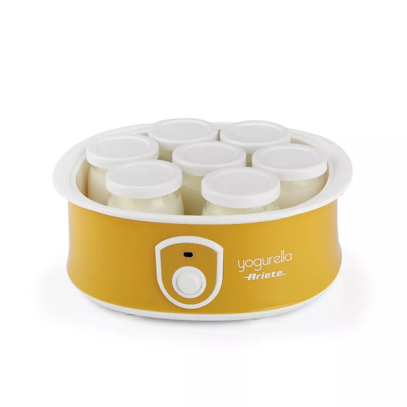 Ariete 617 Yogurella - Elektryczny jogurtownica - 7 szklanych słoików - 1,3 kg domowego jogurtu - 20 W - Biało-żółta