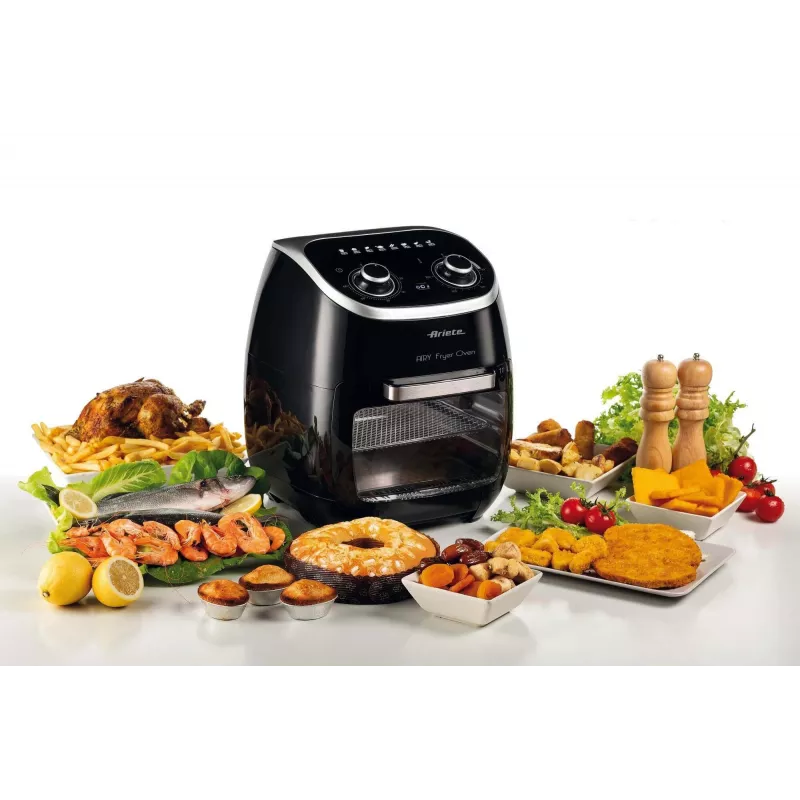 Ariete 4619 Airy Fryer Oven - Frytownica powietrzna i piekarnik elektryczny z rożnem - Obrotowy kosz - Suszarka do żywności - 2000 W - 11 litrów - Stal