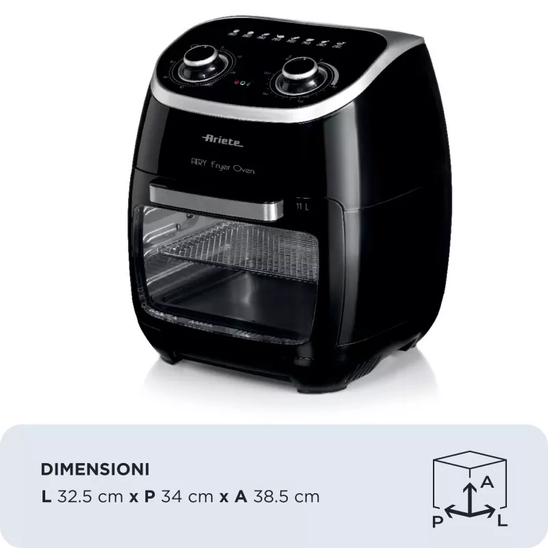 Ariete 4619 Airy Fryer Oven - Frytownica powietrzna i piekarnik elektryczny z rożnem - Obrotowy kosz - Suszarka do żywności - 2000 W - 11 litrów - Stal