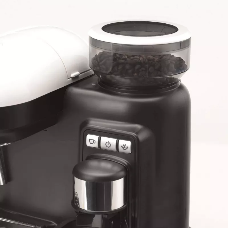 Ariete 1318 Moderna Ekspres do kawy z wbudowanym młynkiem, do ziaren i kawy mielonej, spieniacz do mleka do cappuccino, filtr na 1 i 2 filiżanki, 1080 W, 800 ml, biały