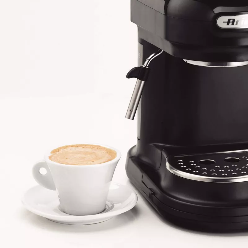Ariete 1318 Moderna Espresso Machine z Integrated Coffee Grinder, For Coffee Beans and Ground Coffee, Milk Frothing Cappuccino Maker, 1 and 2 Cup Filter, 1080 W, 800 cc, Czarny