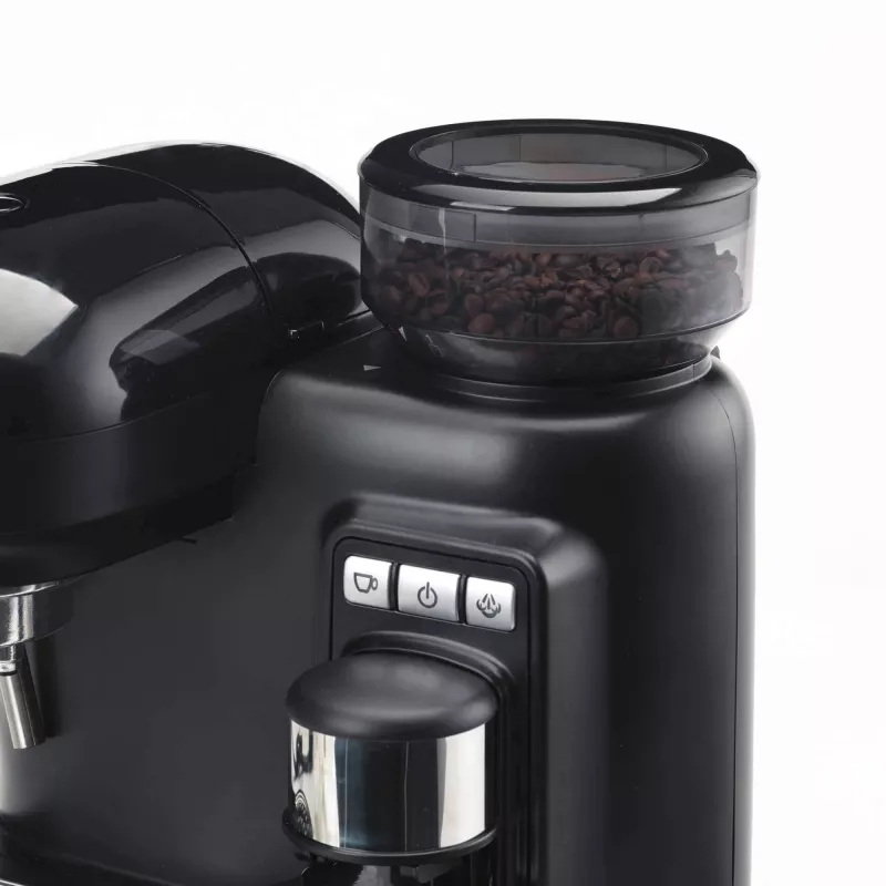 Ariete 1318 Moderna Espresso Machine z Integrated Coffee Grinder, For Coffee Beans and Ground Coffee, Milk Frothing Cappuccino Maker, 1 and 2 Cup Filter, 1080 W, 800 cc, Czarny
