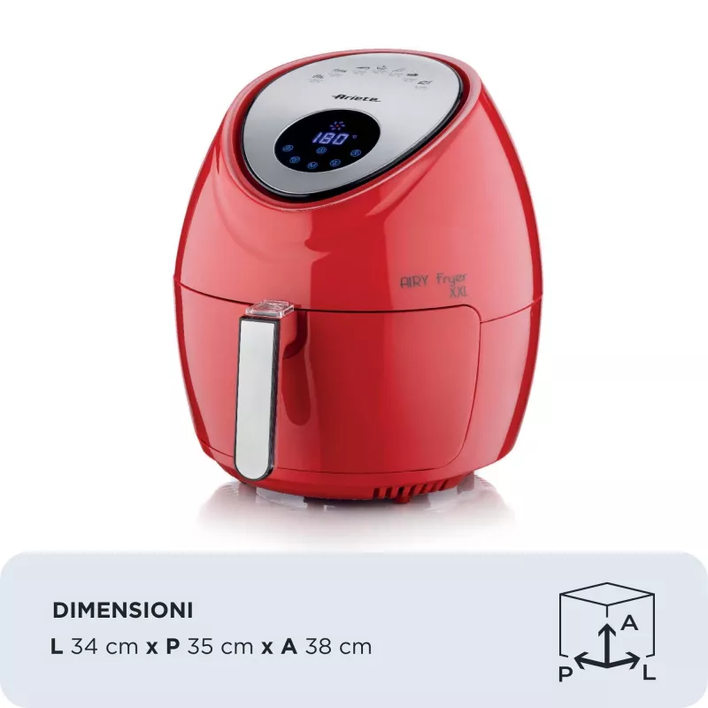 Ariete 4618 Airy Fryer XXL - Frytkownica powietrzna - Smaży 2,5 kg frytek - 7 litrów - Gotowanie bez oleju i tłuszczu - 1800 W - Czerwony