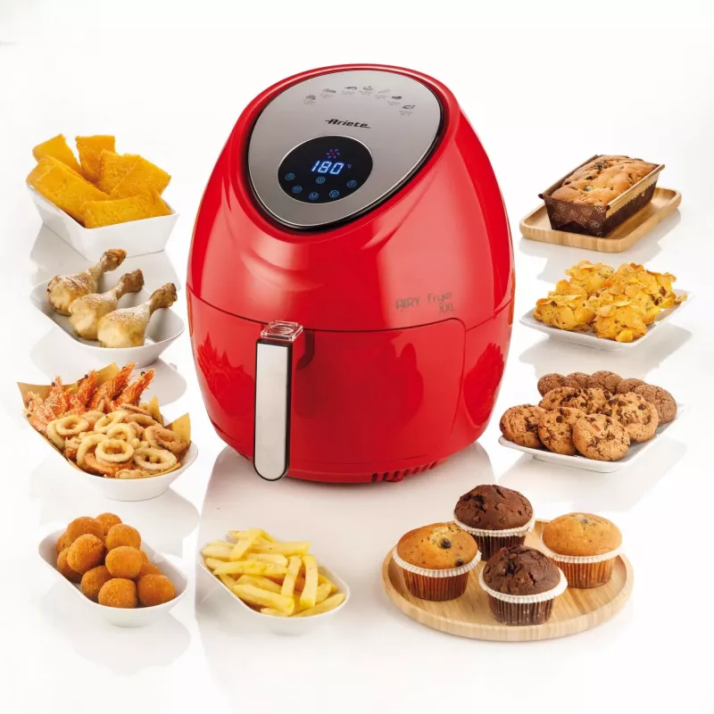 Ariete 4618 Airy Fryer XXL - Frytkownica powietrzna - Smaży 2,5 kg frytek - 7 litrów - Gotowanie bez oleju i tłuszczu - 1800 W - Czerwony