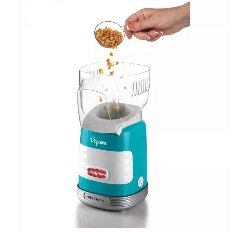 Ariete 2956, Pop Corn Party Time, Maszyna do popcornu, Wyrzuca 60 g kukurydzy na popcorn w 2 minuty za pomocą gorącego powietrza, Beztłuszczowy, 1000 W, Niebieski