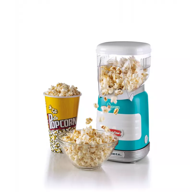 Ariete 2956, Pop Corn Party Time, Maszyna do popcornu, Wyrzuca 60 g kukurydzy na popcorn w 2 minuty za pomocą gorącego powietrza, Beztłuszczowy, 1000 W, Niebieski