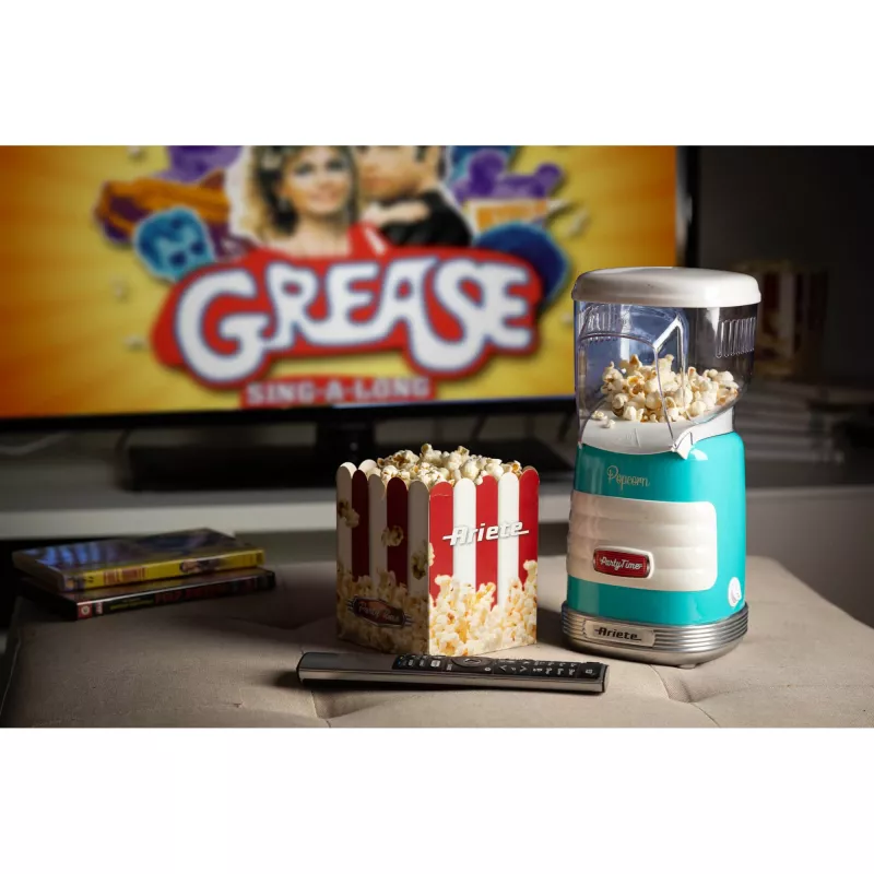 Ariete 2956, Pop Corn Party Time, Maszyna do popcornu, Wyrzuca 60 g kukurydzy na popcorn w 2 minuty za pomocą gorącego powietrza, Beztłuszczowy, 1000 W, Niebieski