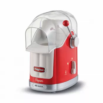 Ariete 2958 Maszyna do popcornu Party Time, maszyna do popcornu z dźwignią, 1100 W, pojemność 600 g, gotowanie gorącym powietrzem bez tłuszczu, czerwony