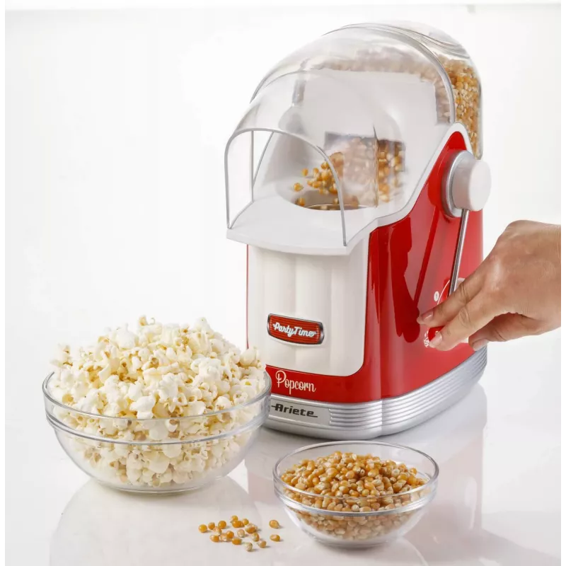 Ariete 2958 Maszyna do popcornu Party Time, maszyna do popcornu z dźwignią, 1100 W, pojemność 600 g, gotowanie gorącym powietrzem bez tłuszczu, czerwony
